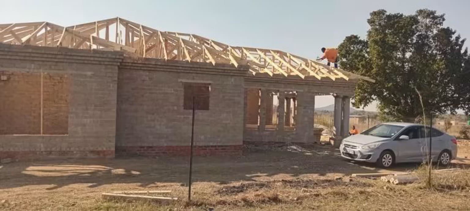 Progress view of roof structure construction